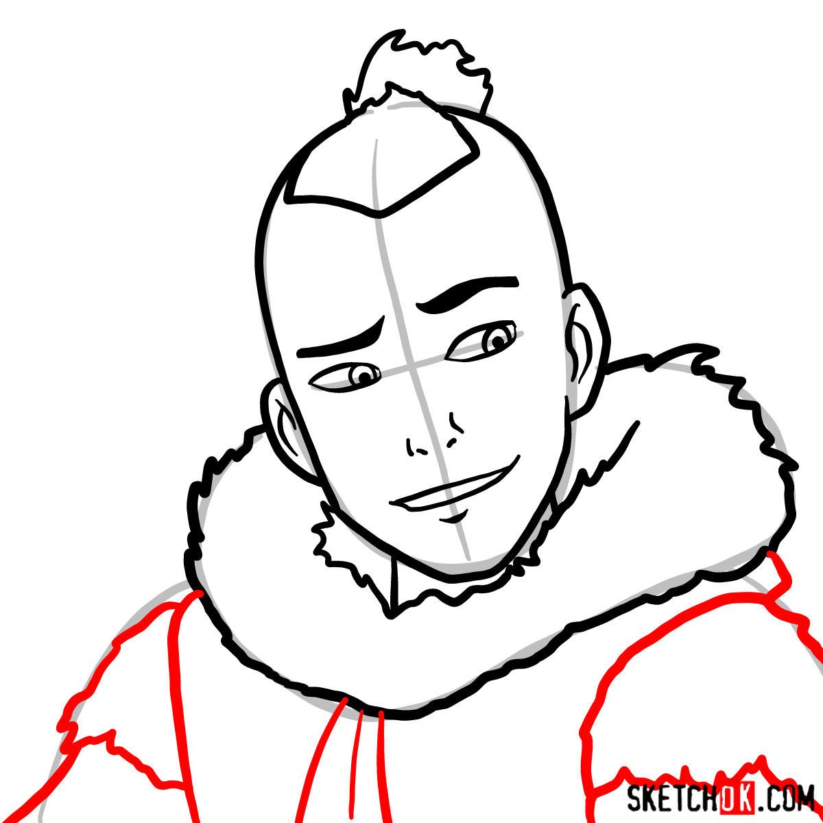 How to draw Sokka's face - step 06.