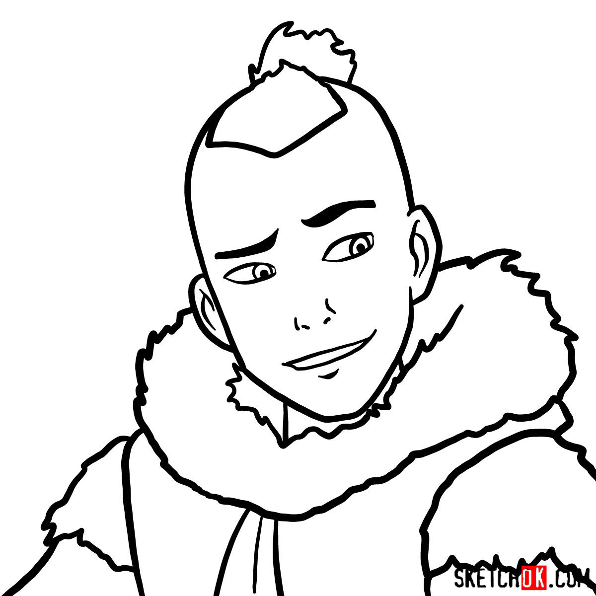 How to draw Sokka's face - step 07.