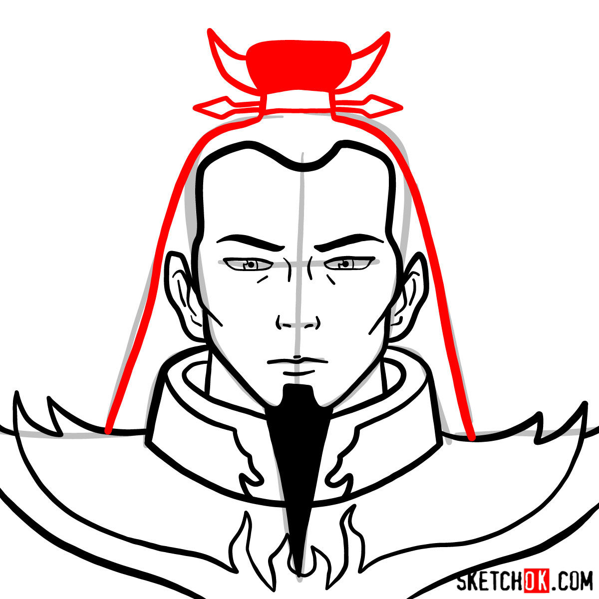 How to draw the portrait of Ozai - step 07