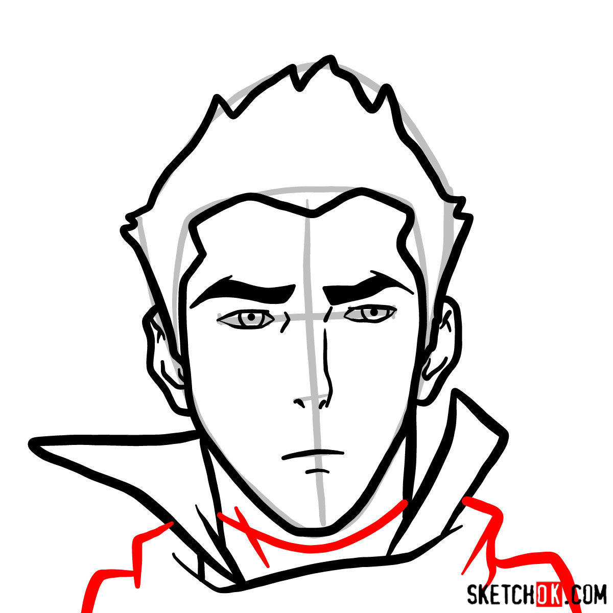 How to draw Mako's face - step 07