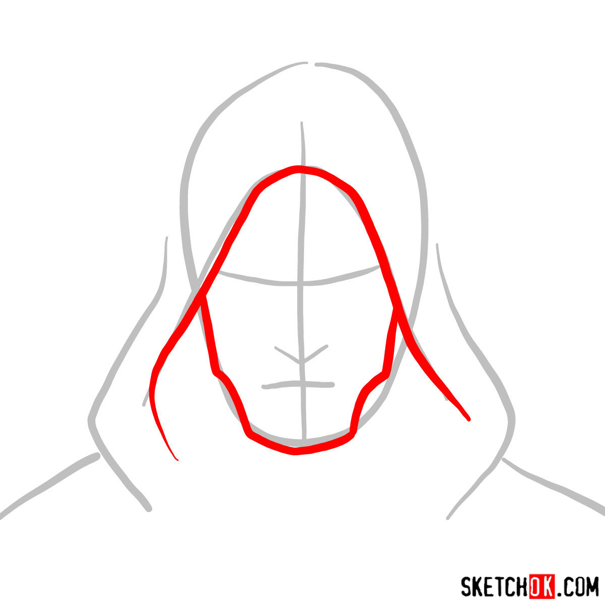 How to draw Amon's face - step 02