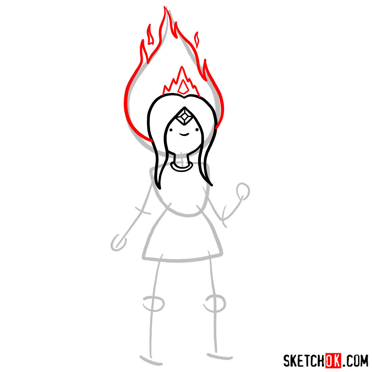 How to draw Flame Princess from Adventure Time - step 04