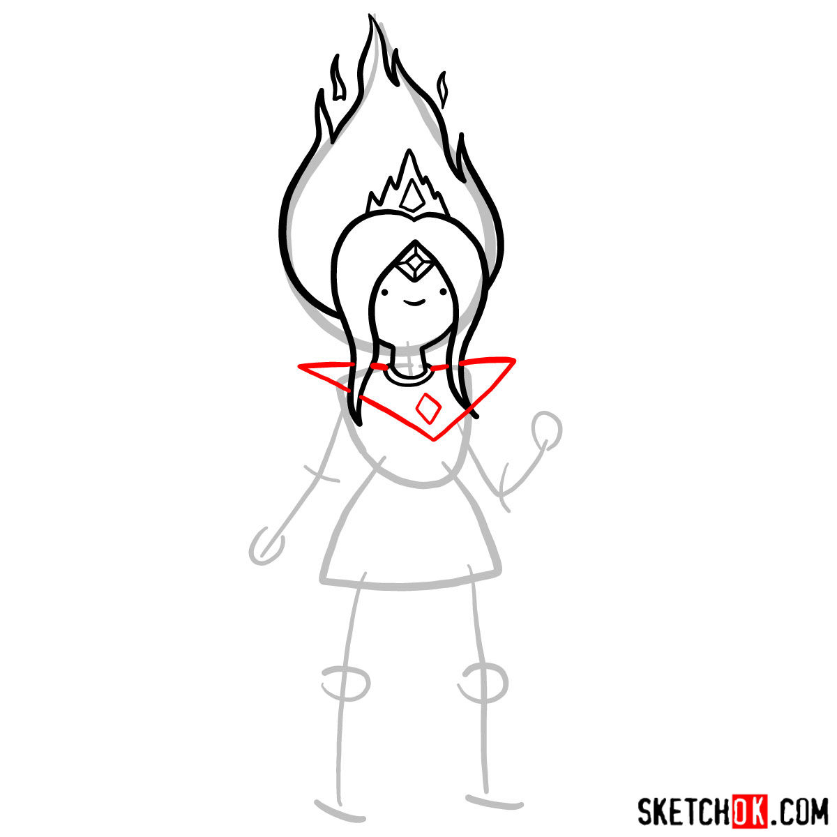 How to draw Flame Princess from Adventure Time - step 05