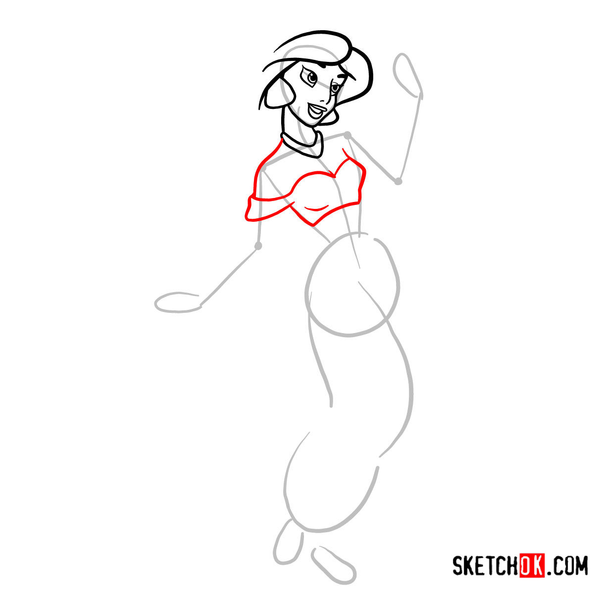 How to draw Princess Jasmine - step 05