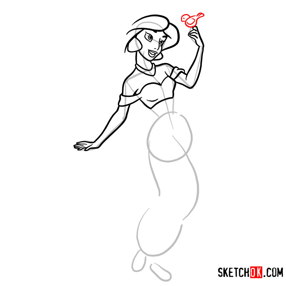 How to draw Princess Jasmine - step 08