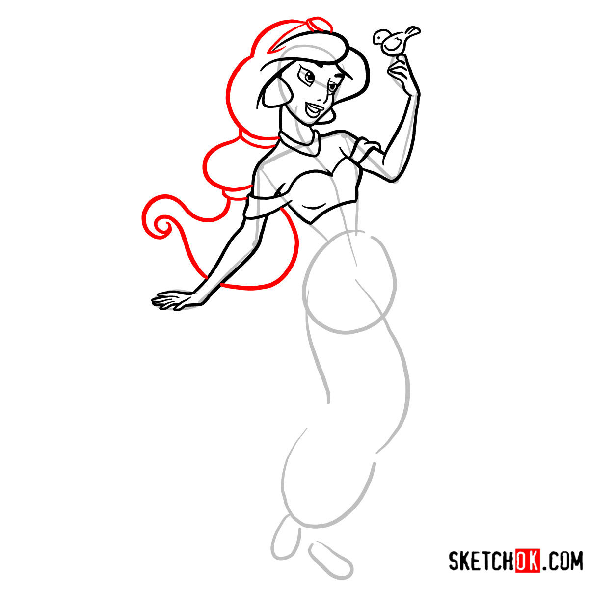 How to draw Princess Jasmine - step 09