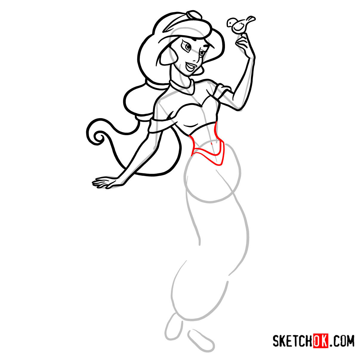 How to draw Princess Jasmine - step 10