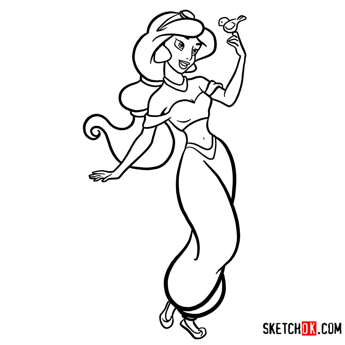 How To Draw Princess Jasmine Sketchok Easy Drawing Guides