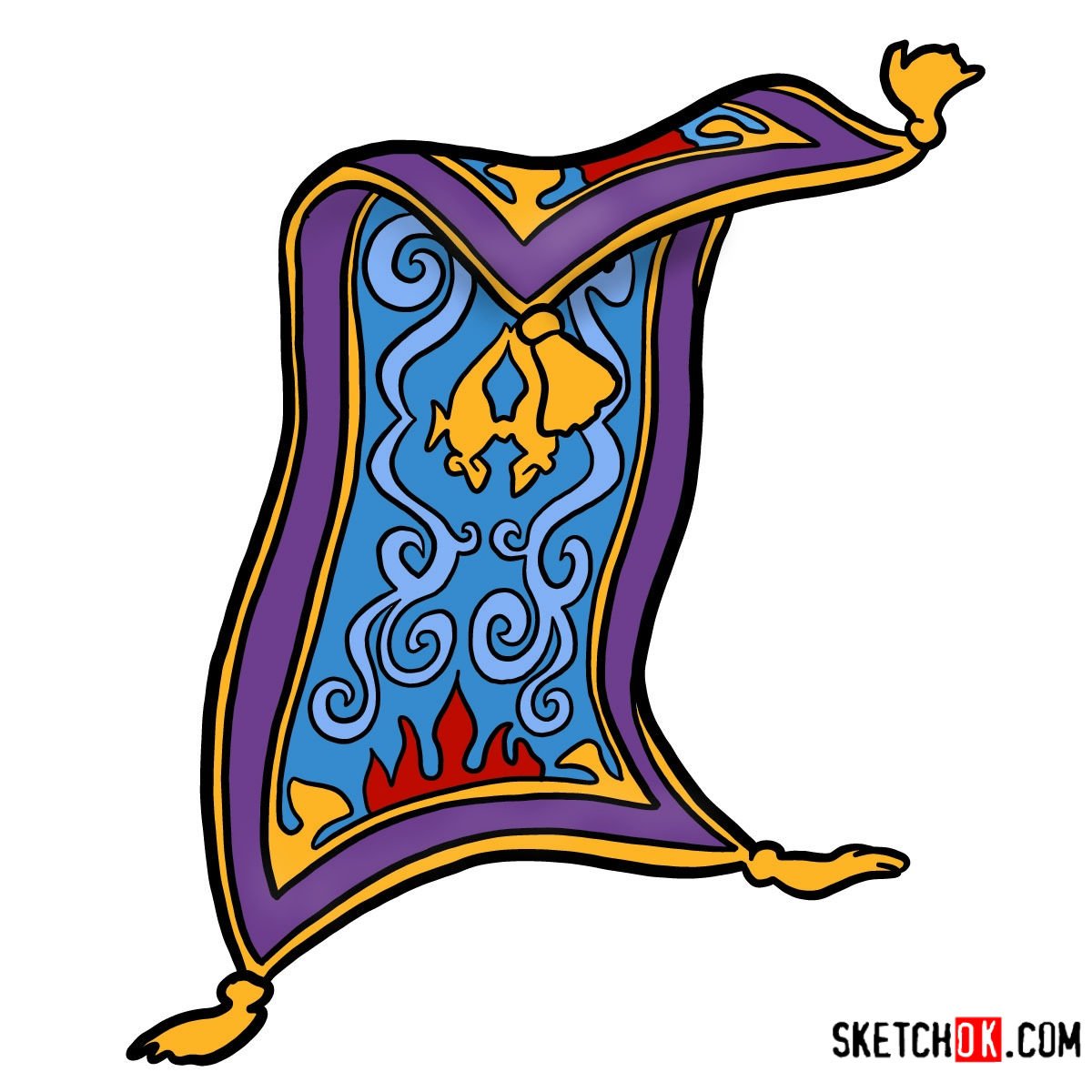 How to draw the Magic Carpet from Disney's Aladdin - Sketchok easy