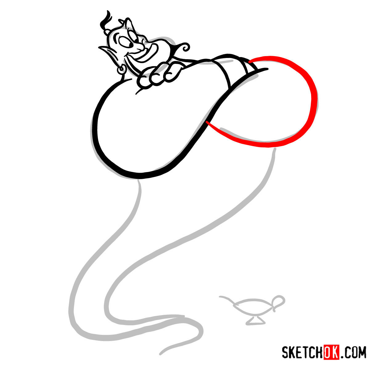 How to draw Genie and the lamp from Aladdin - step 06