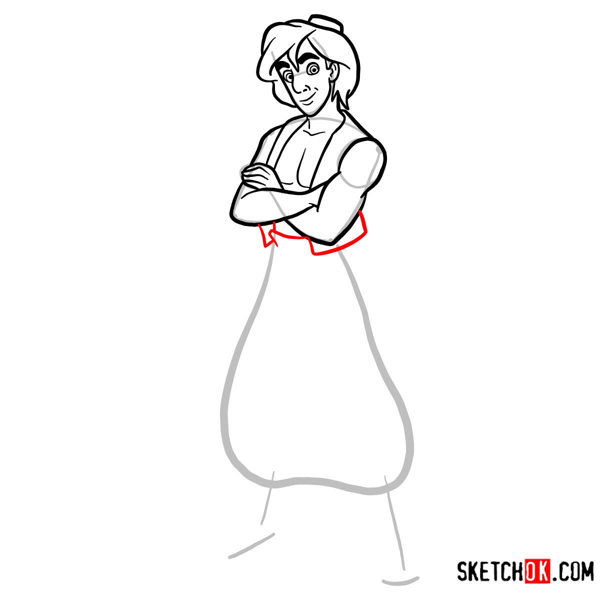 How to draw Aladdin from Disney's animated series - step 08
