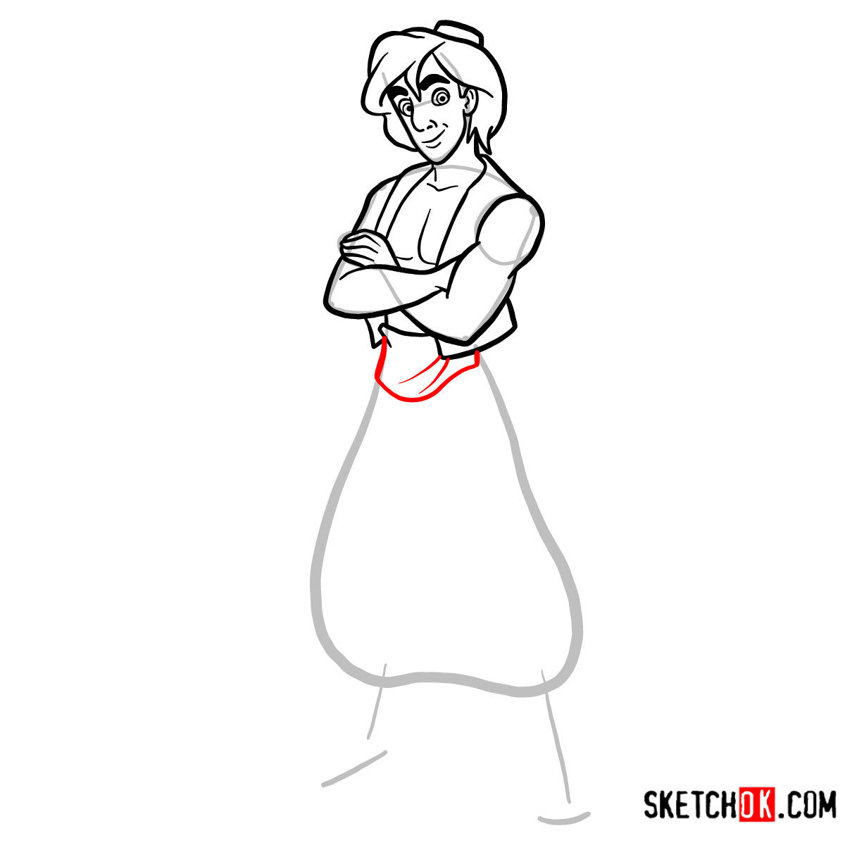 How to draw Aladdin from Disney's animated series - step 09