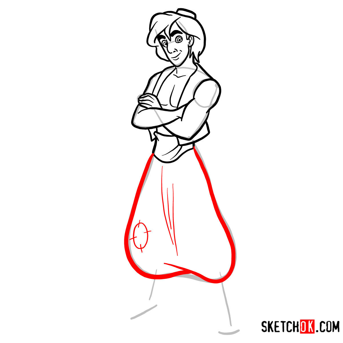How to draw Aladdin from Disney's animated series - step 10