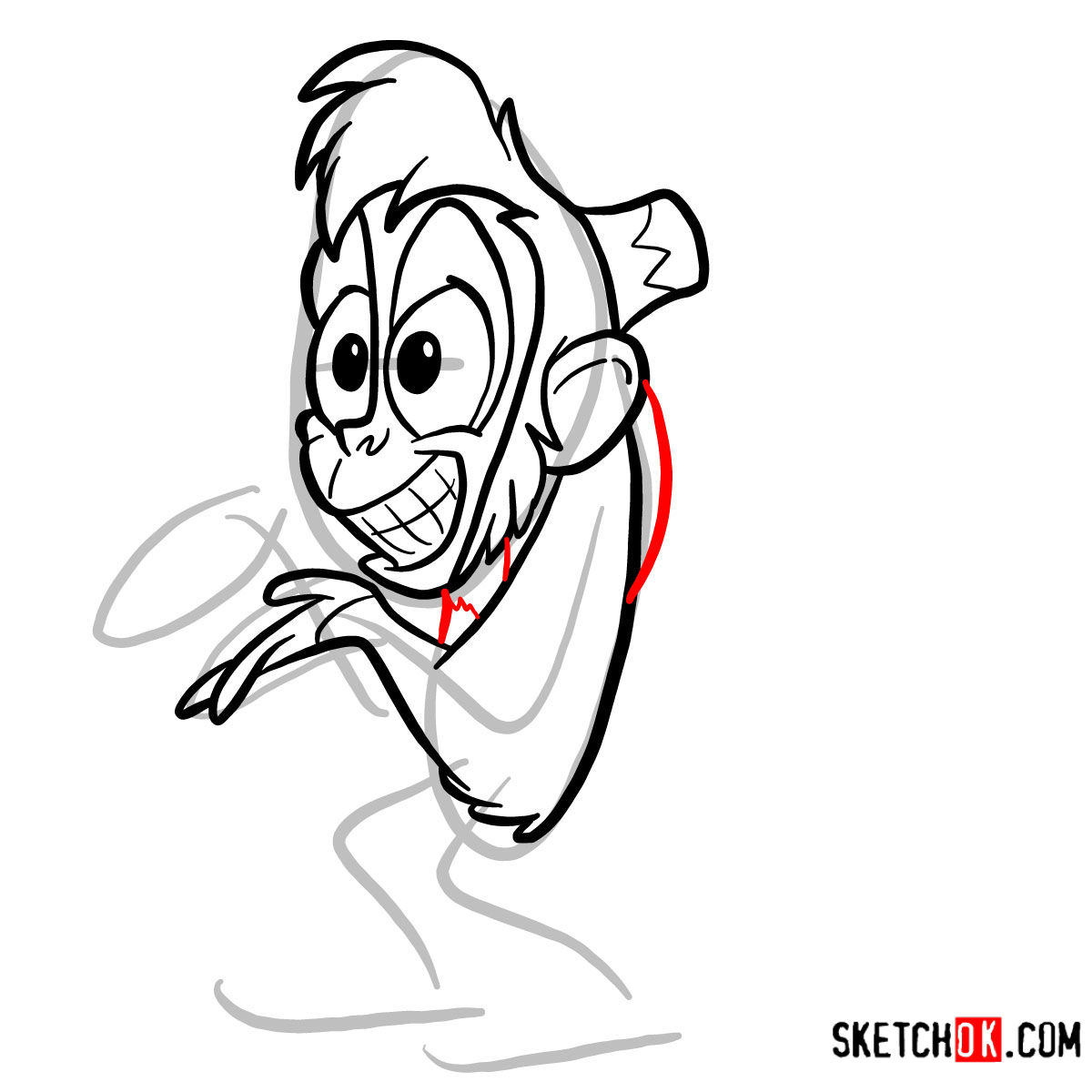 How to draw Abu from Disney's Aladdin animated series - step 07