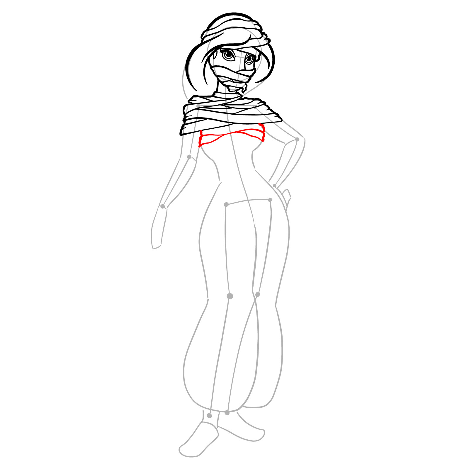 How to Draw Halloween Jasmine as mummy - step 19