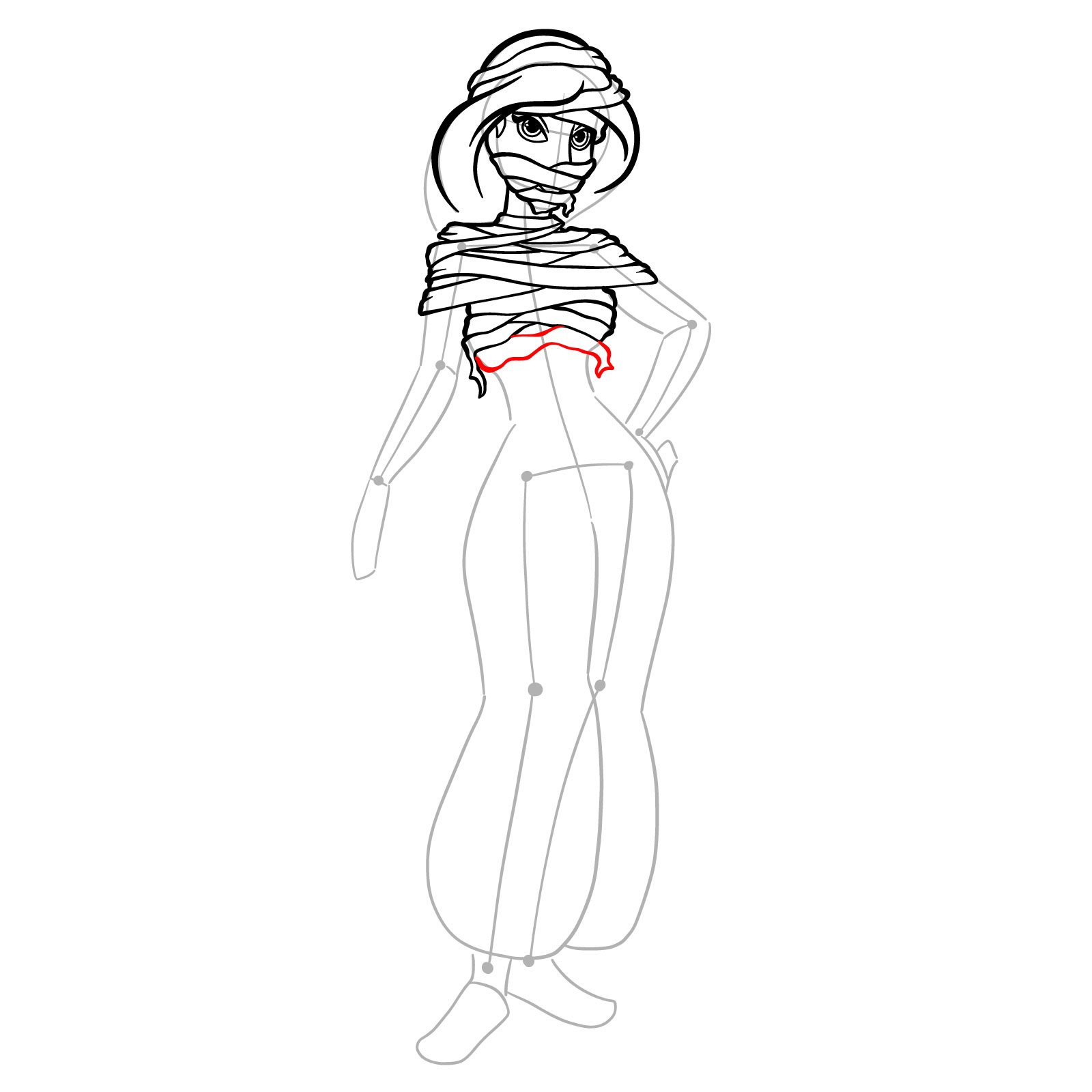 How to Draw Halloween Jasmine as mummy - step 21
