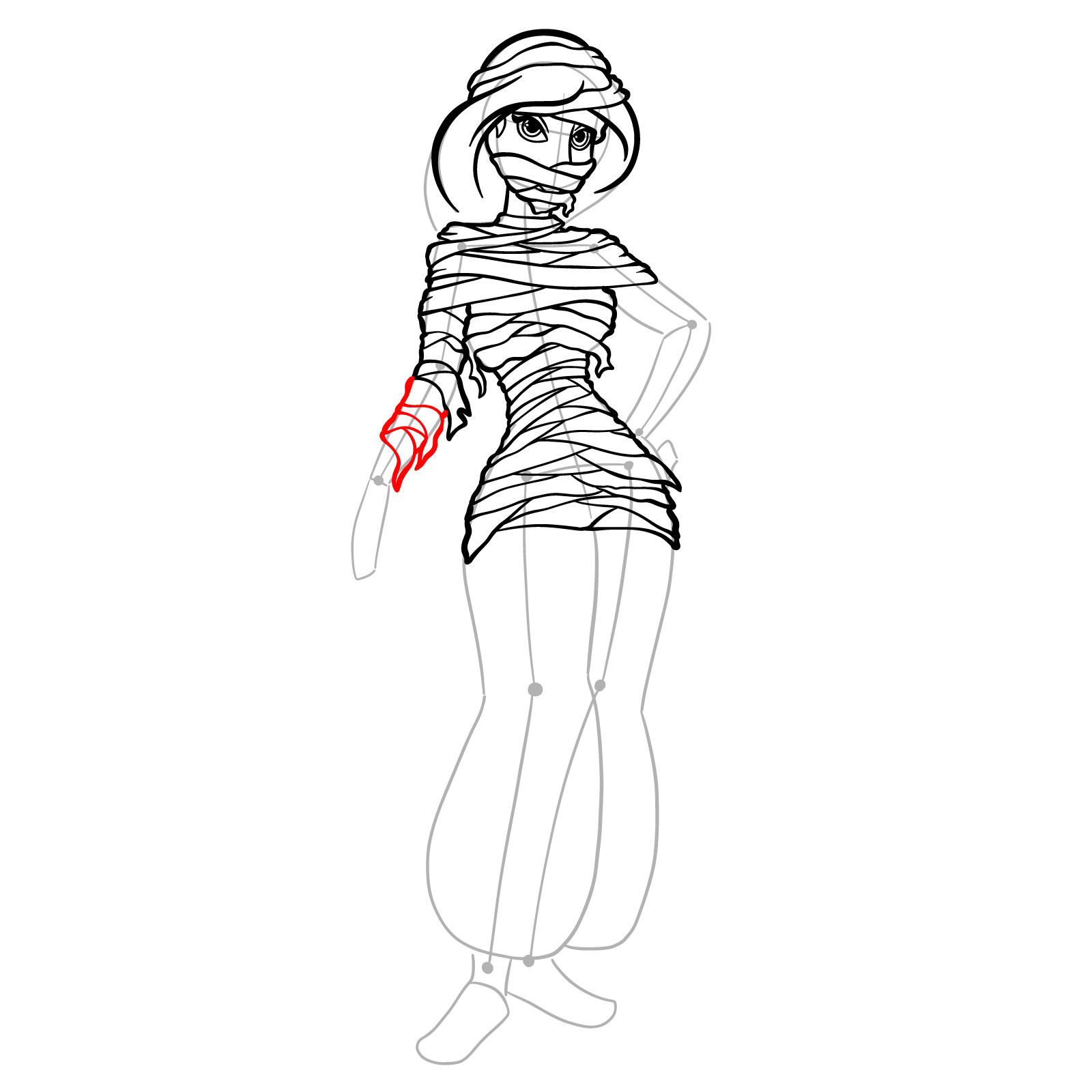 How to Draw Halloween Jasmine as mummy - step 28