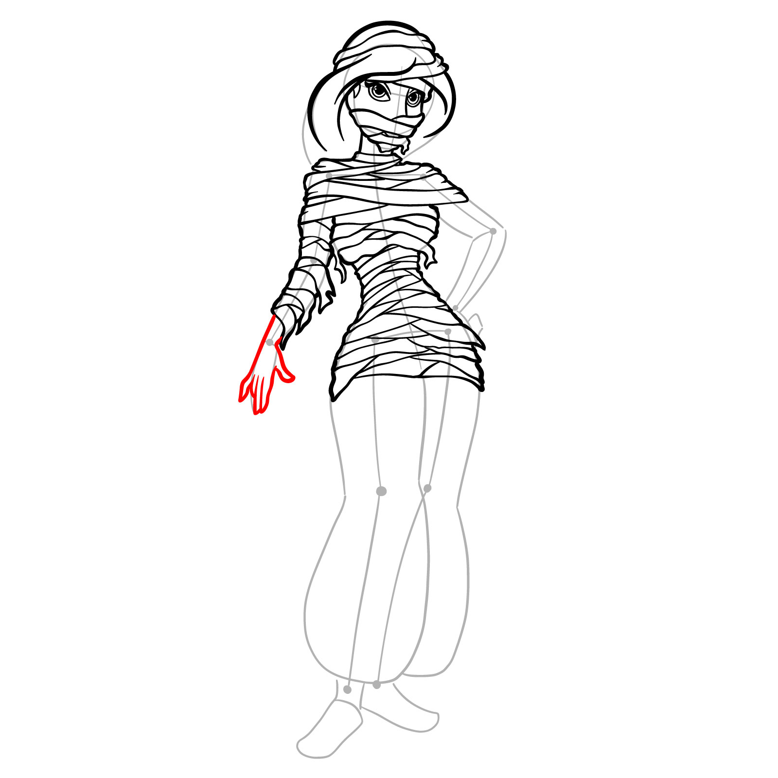 How to Draw Halloween Jasmine as mummy - step 29