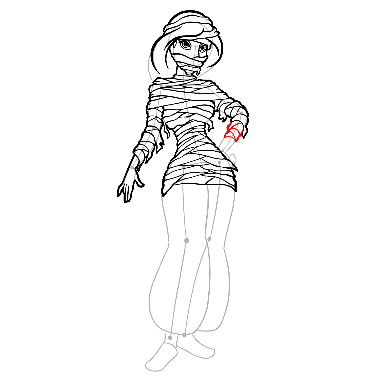 How to Draw Halloween Jasmine as mummy - step 32