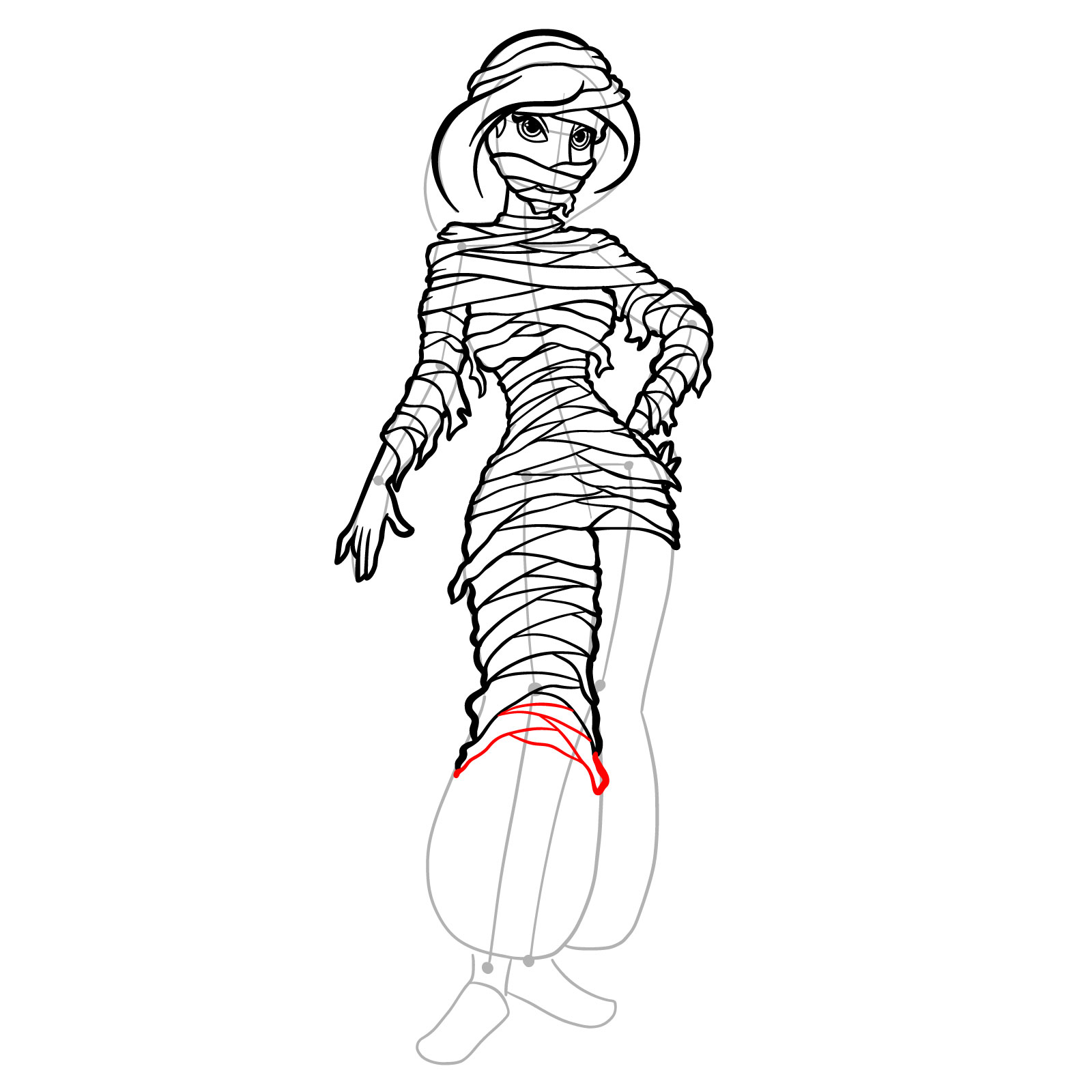 How to Draw Halloween Jasmine as mummy - step 39