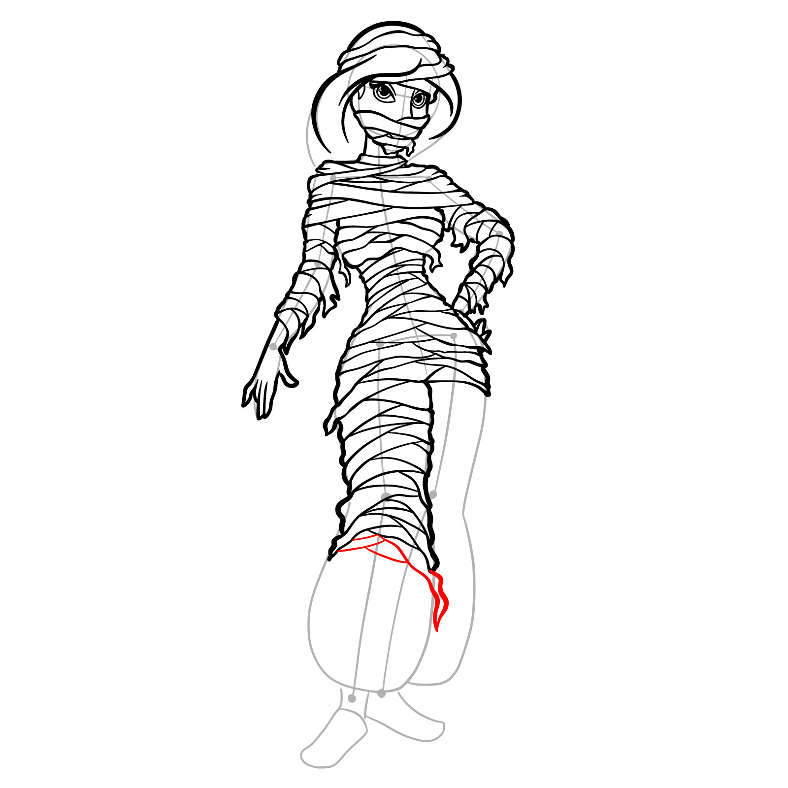 How to Draw Halloween Jasmine as mummy - step 40