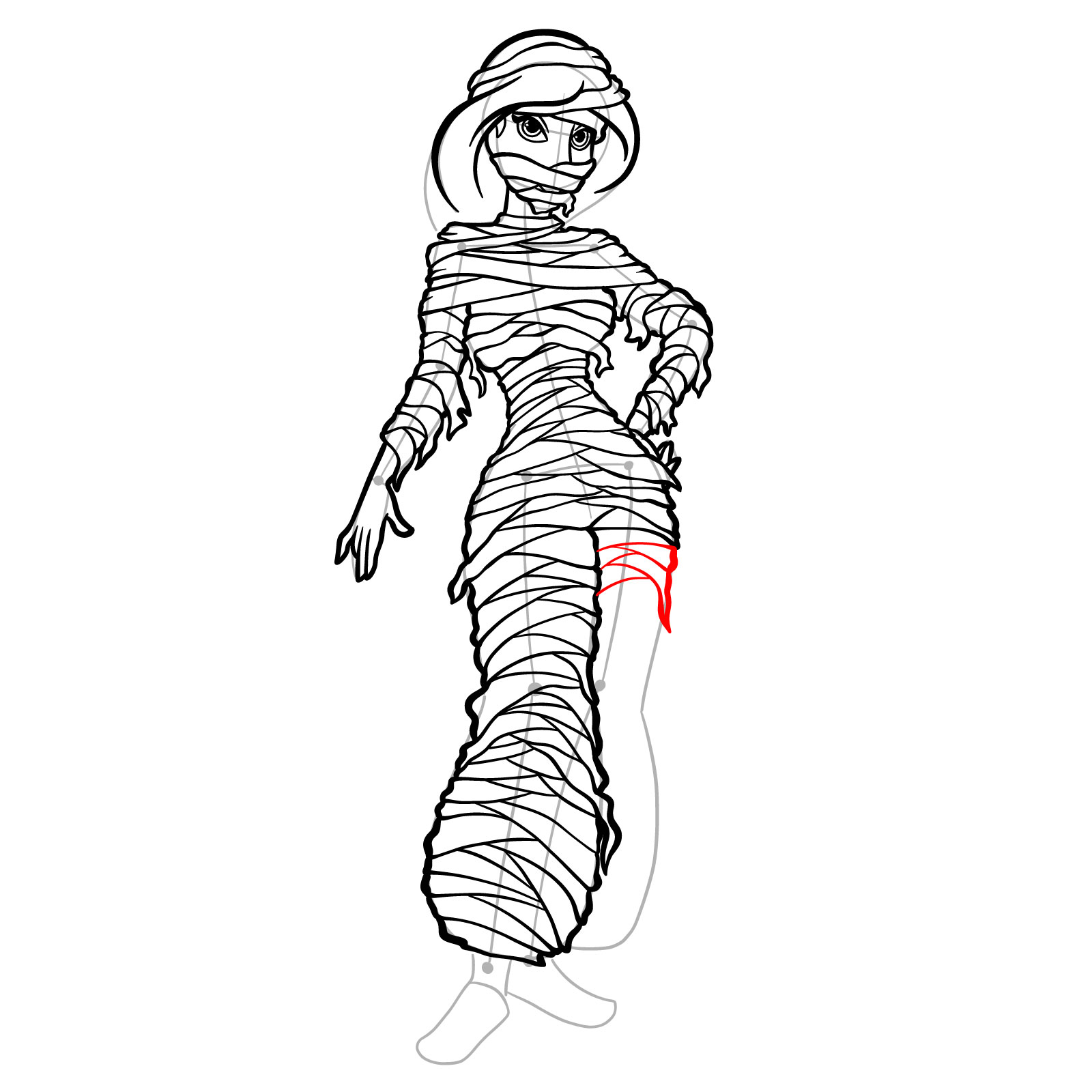 How to Draw Halloween Jasmine as mummy - step 44