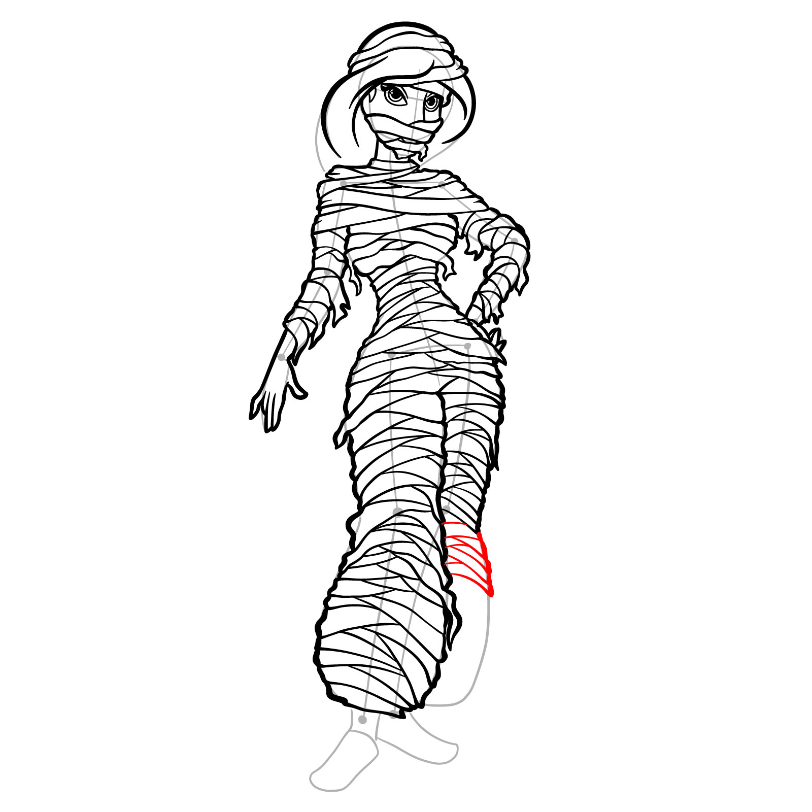 How to Draw Halloween Jasmine as mummy - step 46