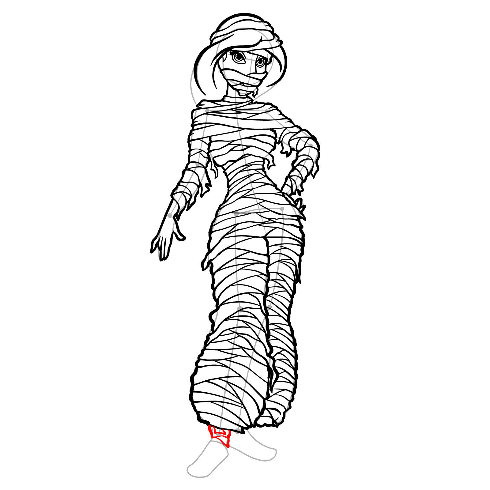 How to Draw Halloween Jasmine as mummy - step 48