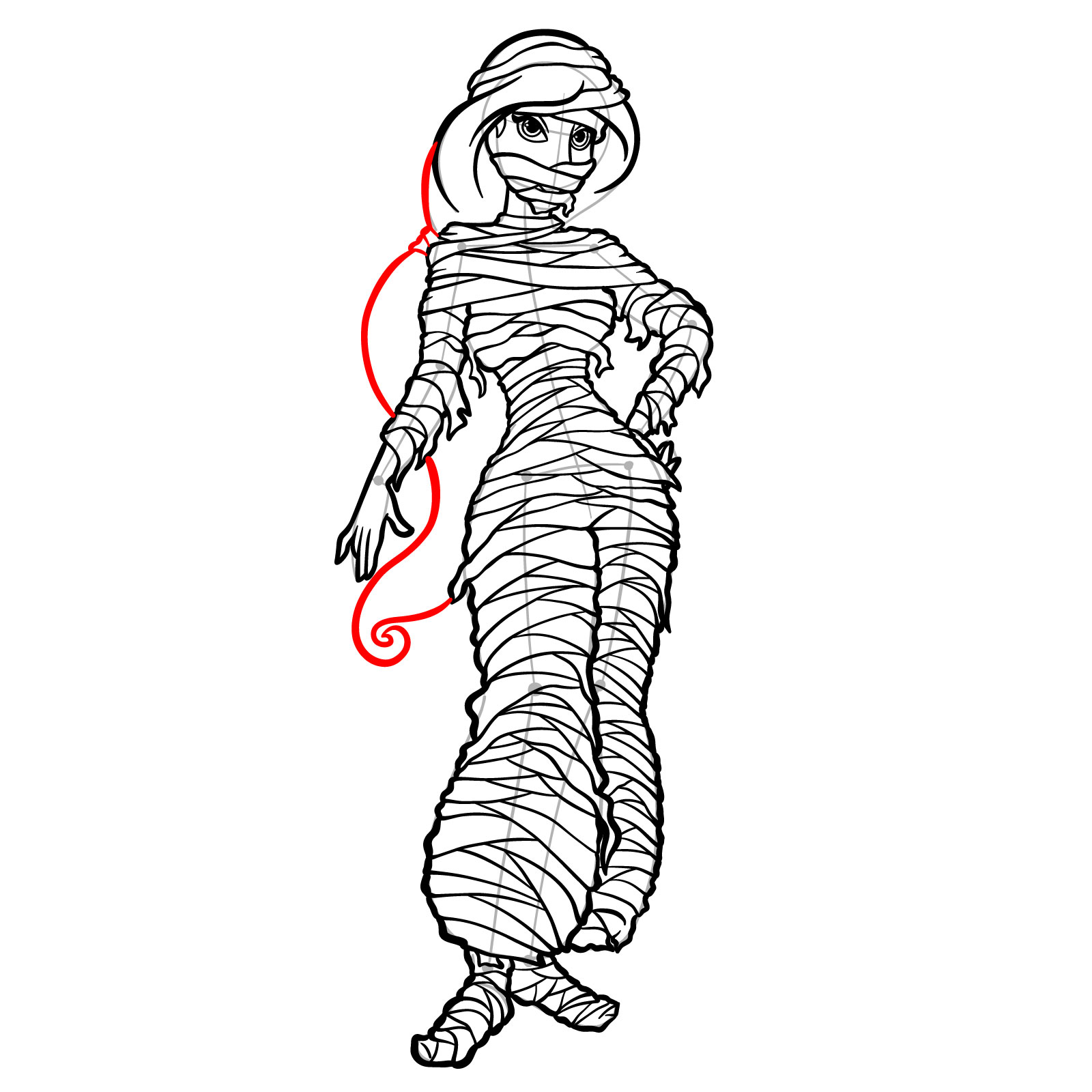 How to Draw Halloween Jasmine as mummy - step 53