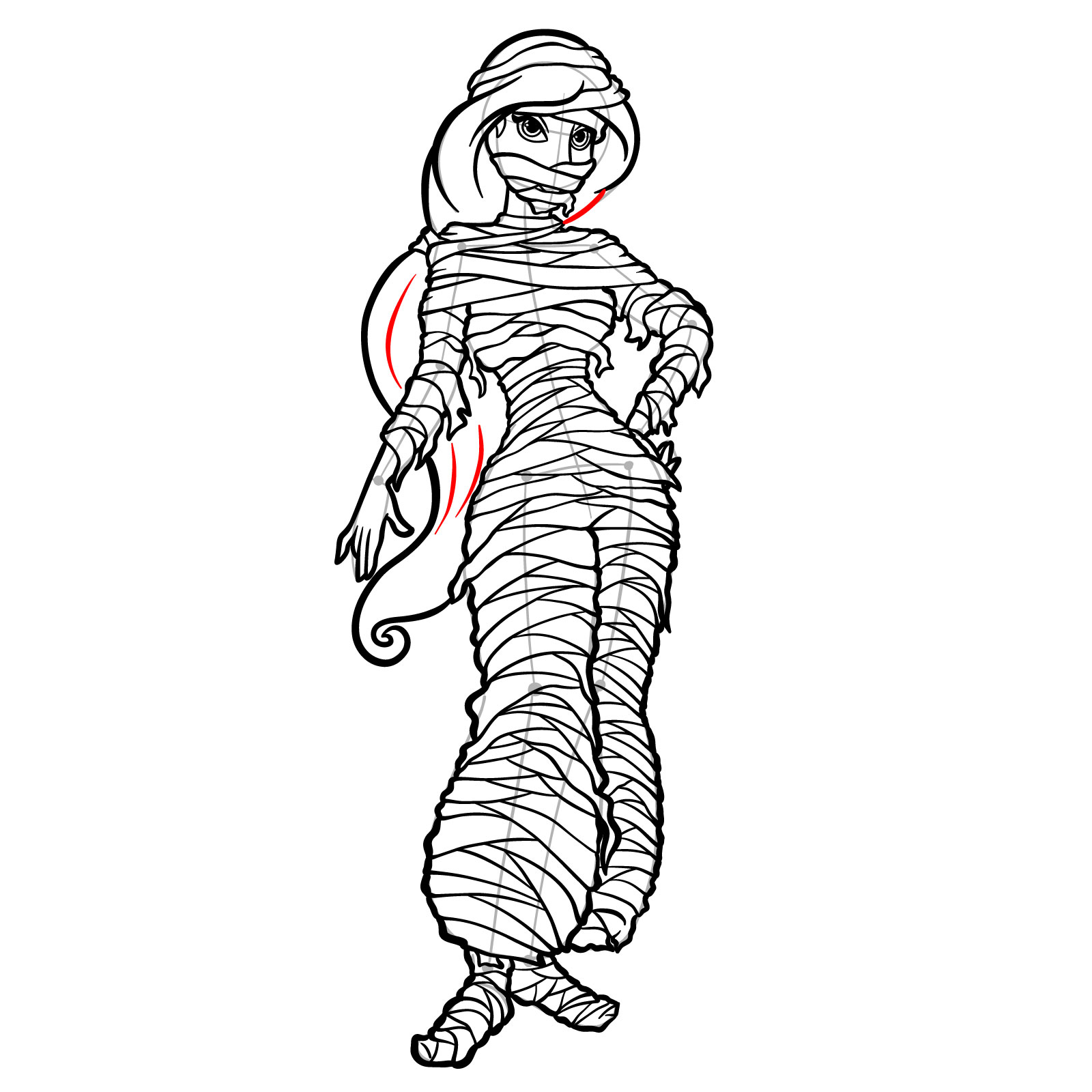 How to Draw Halloween Jasmine as mummy - step 54
