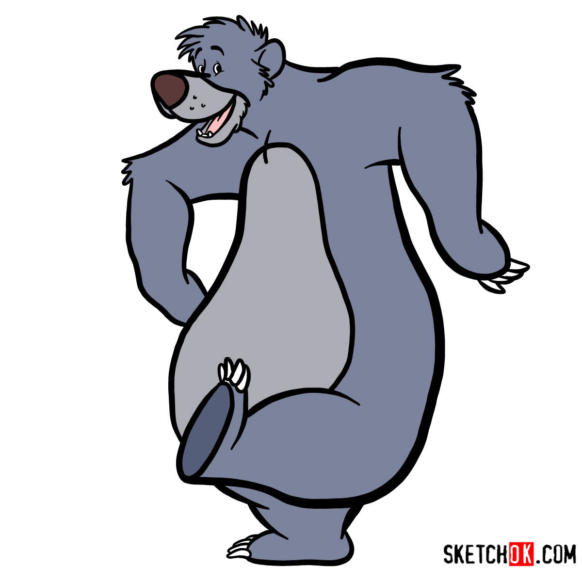 How to draw Baloo from the Jungle Book - Sketchok easy drawing guides