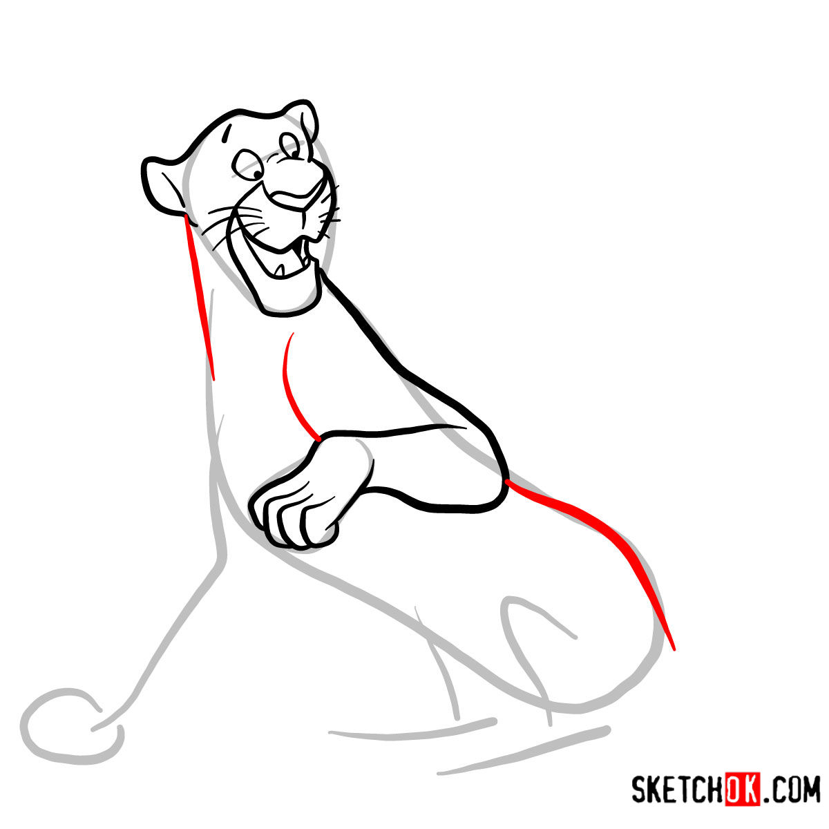How to draw Bagheera the Panther - step 06