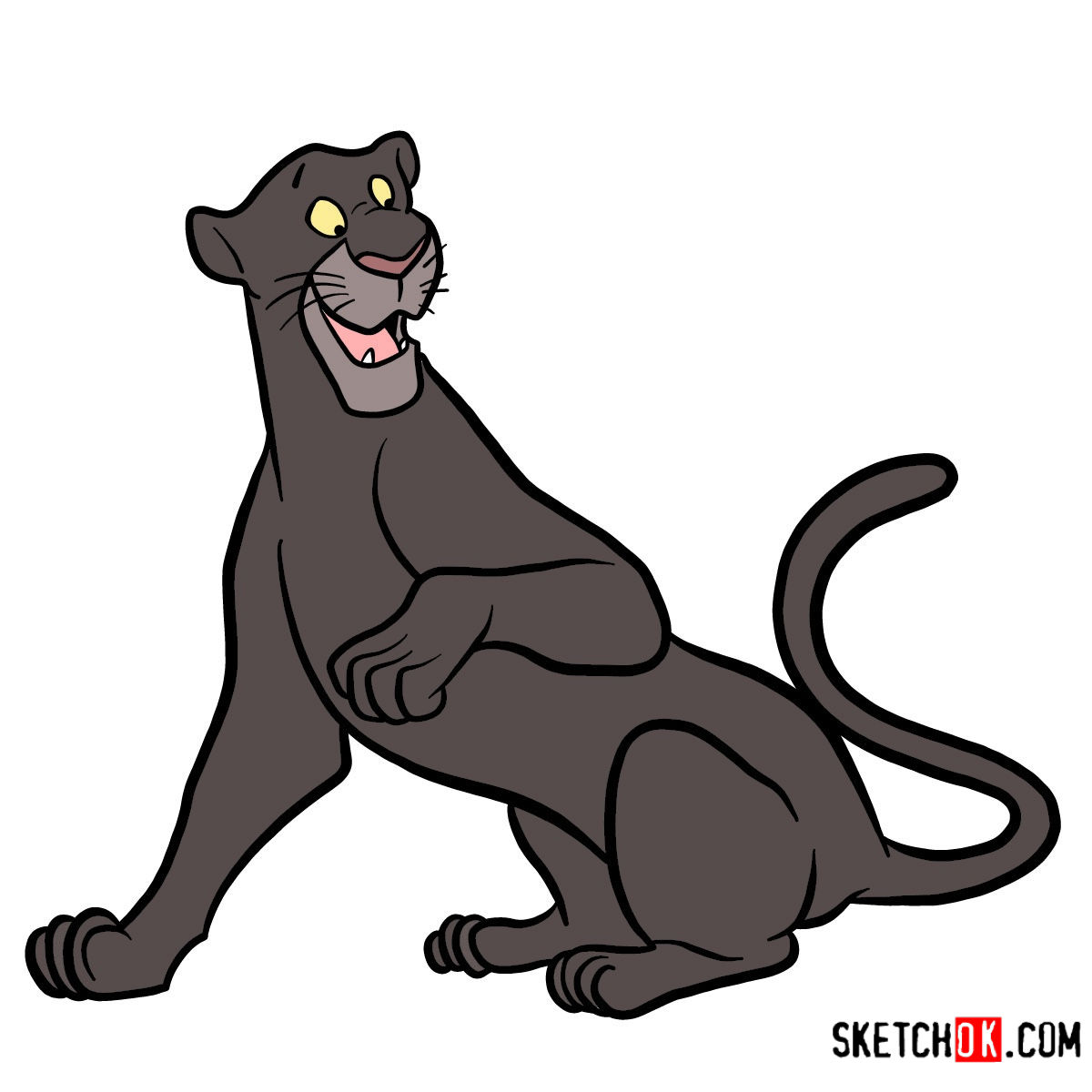 How to draw Bagheera the Panther - Sketchok easy drawing guides
