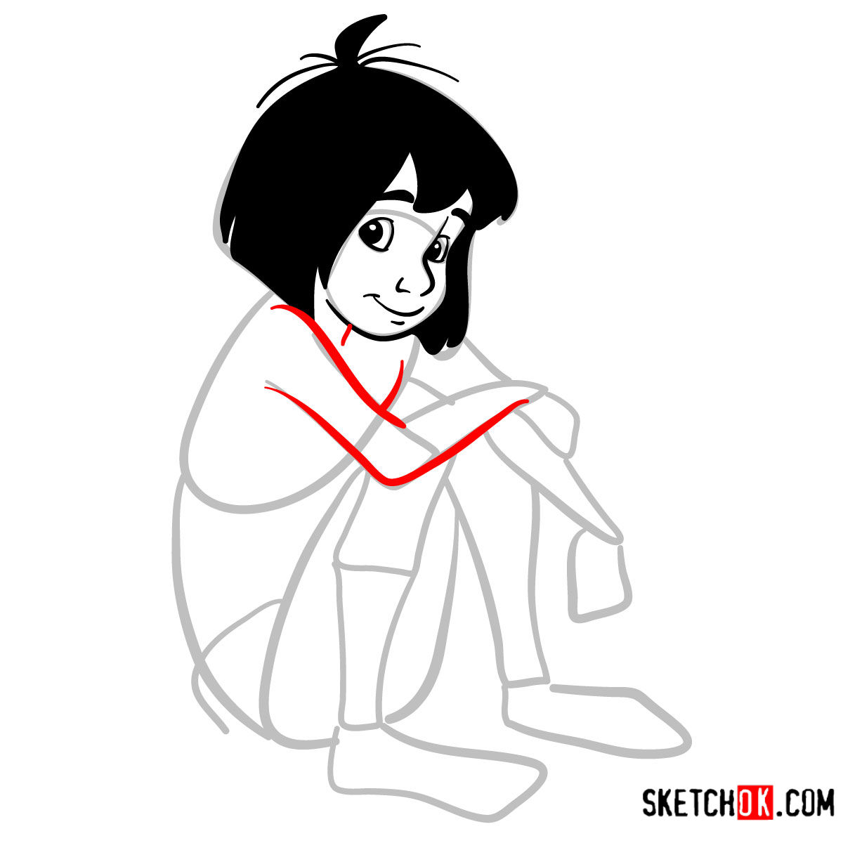 How to draw Mowgli | The Jungle Book - step 06