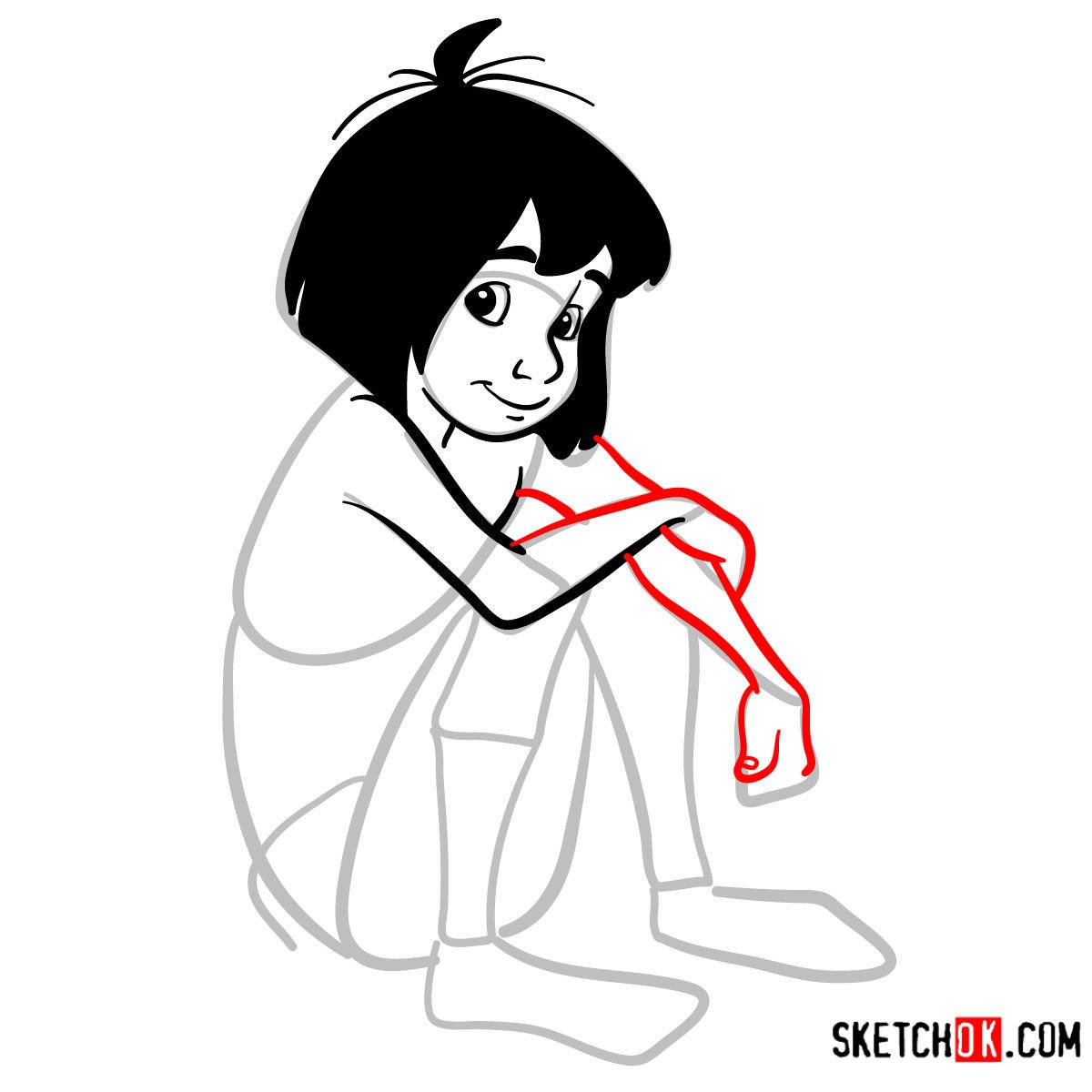 How to draw Mowgli | The Jungle Book - step 07
