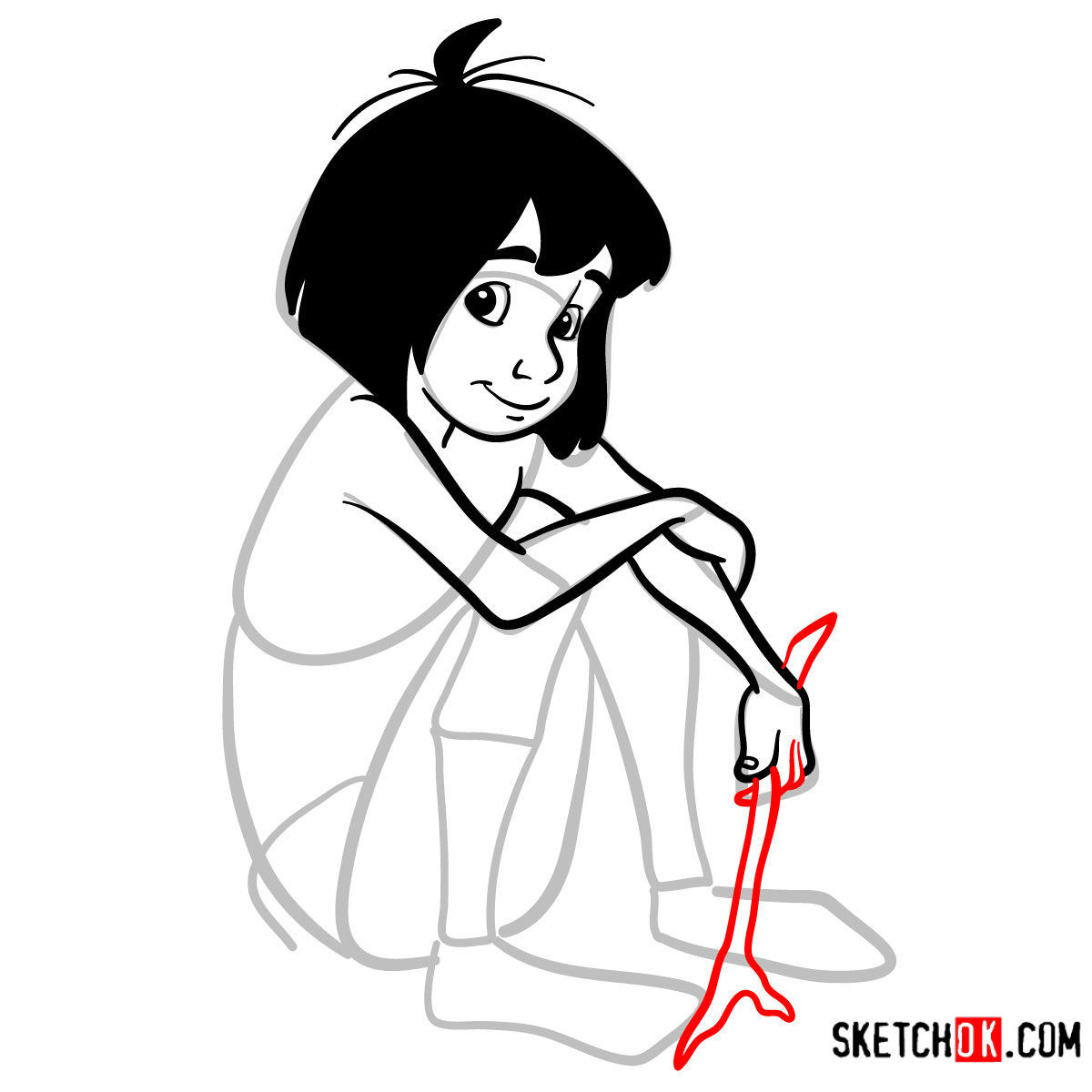 How to draw Mowgli | The Jungle Book - step 08