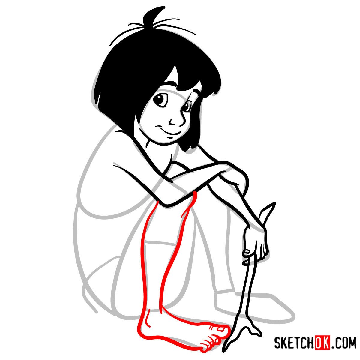 How to draw Mowgli | The Jungle Book - step 09