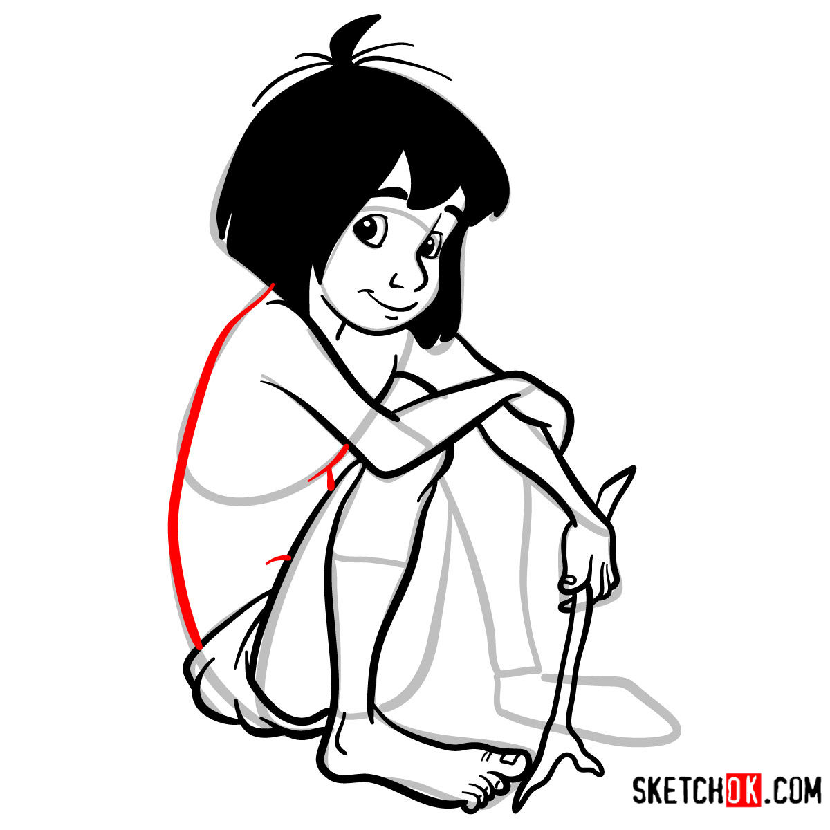 How to draw Mowgli | The Jungle Book - step 11