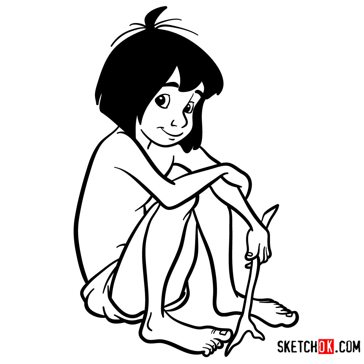 How To Draw Mowgli The Jungle Book Sketchok Easy Drawing Guides