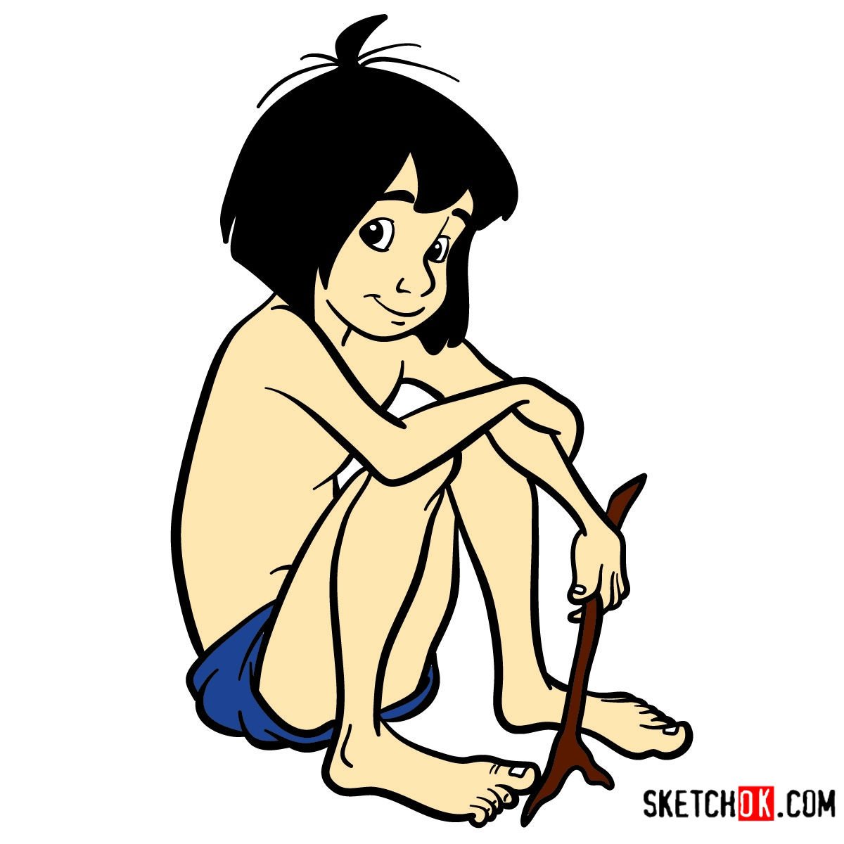 How to draw Mowgli | The Jungle Book - Sketchok easy drawing guides