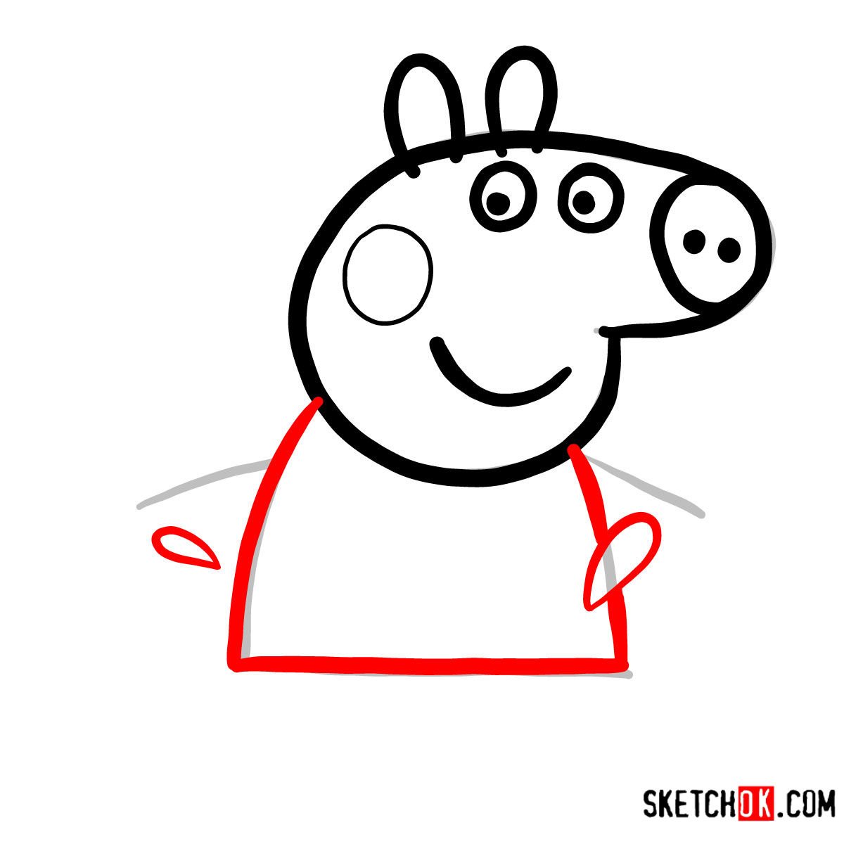 How to draw Peppa Pig in the mud puddle - step 05