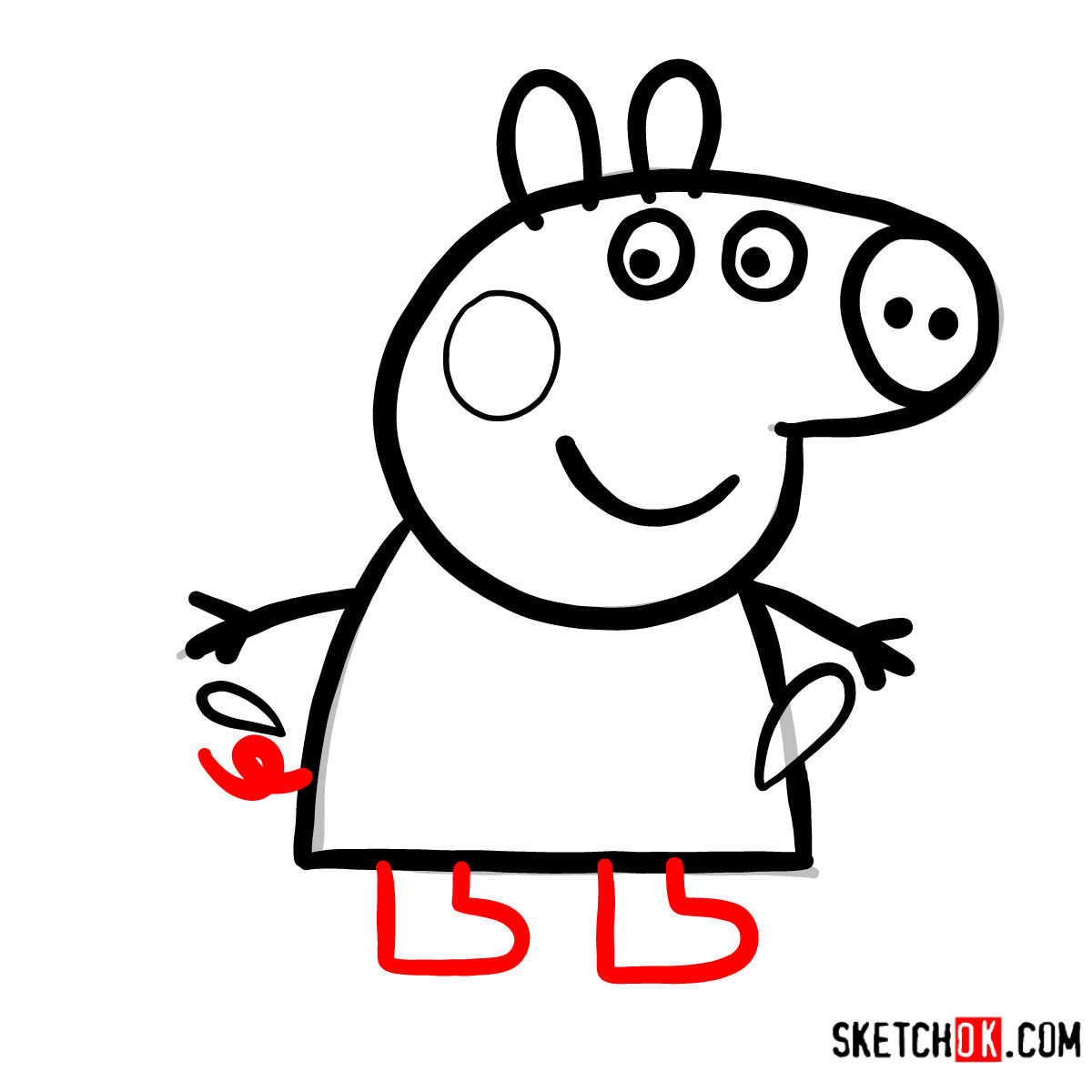 How to draw Peppa Pig in the mud puddle - step 07