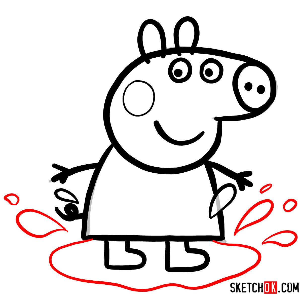 How to draw Peppa Pig in the mud puddle - step 08