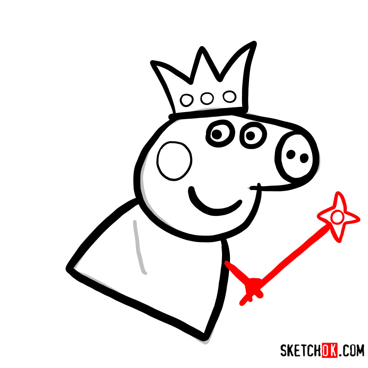 How to draw Peppa Pig dressed as fairy - Sketchok easy drawing guides