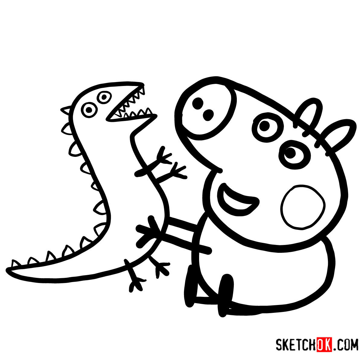 How to draw George Pig with a dino toy