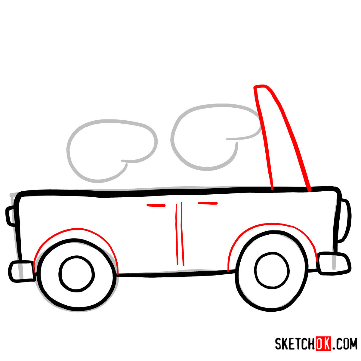 How to draw George Pig with Mummy Pig riding a car - step 04