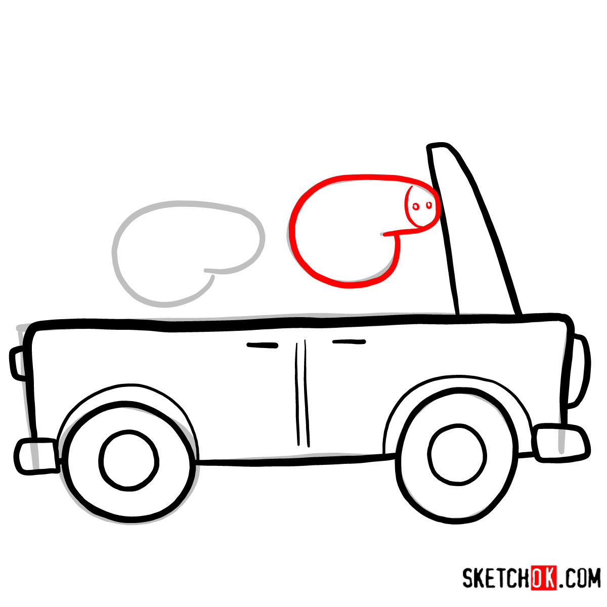How to draw George Pig with Mummy Pig riding a car - step 05