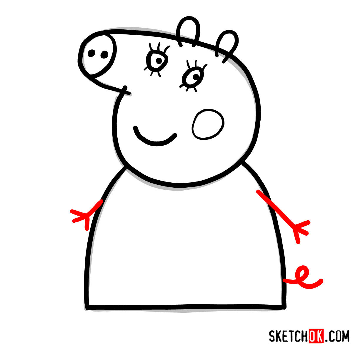 How to draw Mummy Pig -  step 06