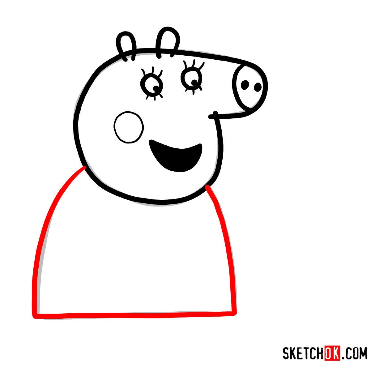 How to draw Mummy Pig reading a book - step 05