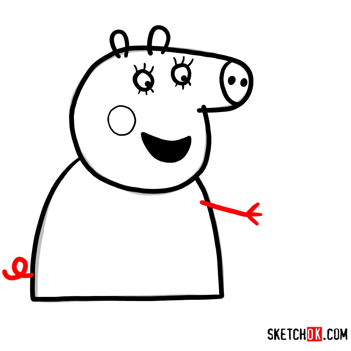 How to draw Mummy Pig reading a book - step 06